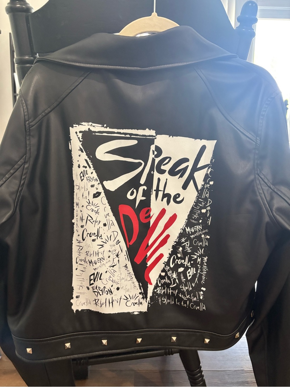 Disney CruellaBlack Faux Leather Jacket with Red & White Print